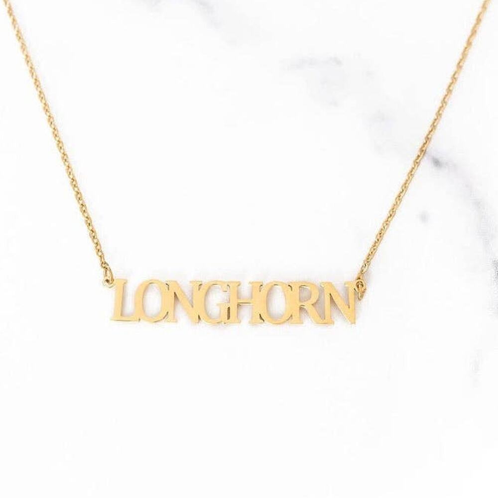 Texas Longhorns Gold Nameplate Necklace Game Day Jewelry